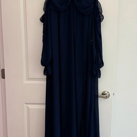 Lulu's Glorious Invite Navy Blue Knotted Off-the-Shoulder Maxi, XL - Picture 3 of 6